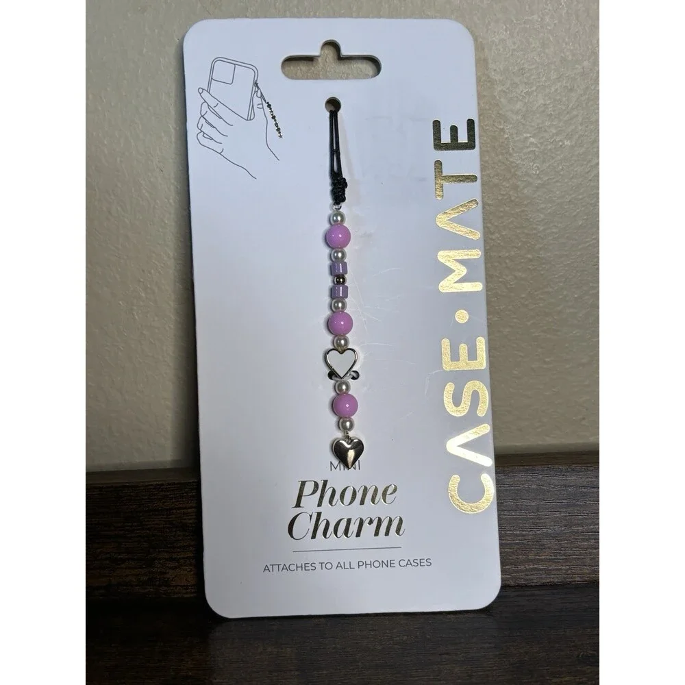 Case-Mate Phone Charm Beaded Wristlet Pink Purple Gold Hearts Pearls